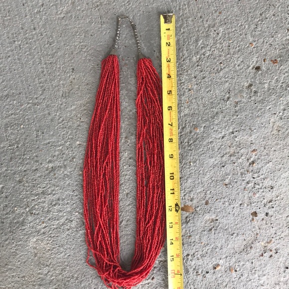 VINTAGE 1970s RARE American Indian Multi Strand Red Seed Bead Coral Necklace - Picture 11 of 16